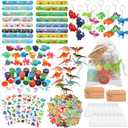Hungdao 178 Pcs Dinosaur Birthday Party Favors for 16 Kids with Dinosaur Keychain Sticker Stamp Ring Slap Bracelet Tattoo Sticker Gift Bag Tag for Boys and Girls Party Carnival Gift Fillers