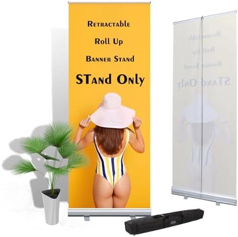 23.5x64 inch Portable Aluminum Alloy Vertical Retractable Roll Up Banner Stand,Standing Up Sign Holder For Tradeshow,Store Business advertising Wedding Restaurant,Birthday Conferences Stand Only