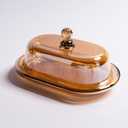 7.5" Glass Butter Dish with Lid for Countertop, Elegant Champagne-Colored Crystal Butter Stick Holder Container