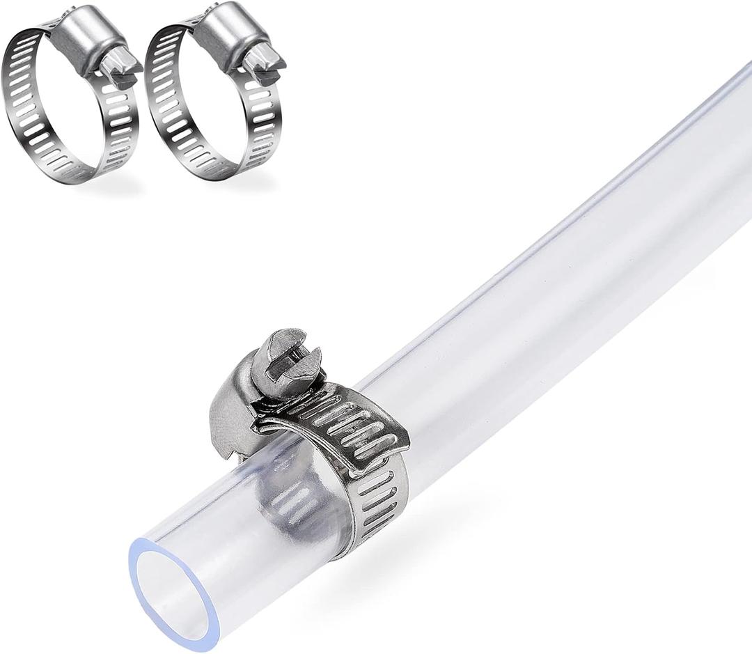 DAVCO 1" ID - 10 ft Clear Vinyl Tubing with 2 Stainless Clamps, Low Pressure Flexible PVC Tube, Heavy Duty UV Chemical Resistant Lightweight Plastic Vinyl Hose, BPA Free and Non Toxic
