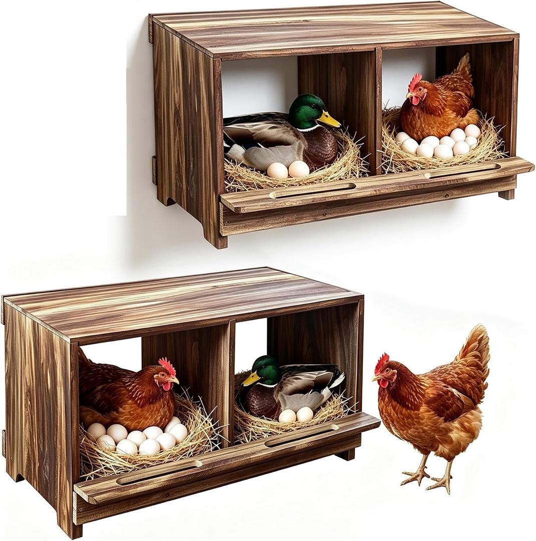 Wooden Chicken Nesting Box, Wall‑Mountable Freestanding Stackable, 4 Holes
