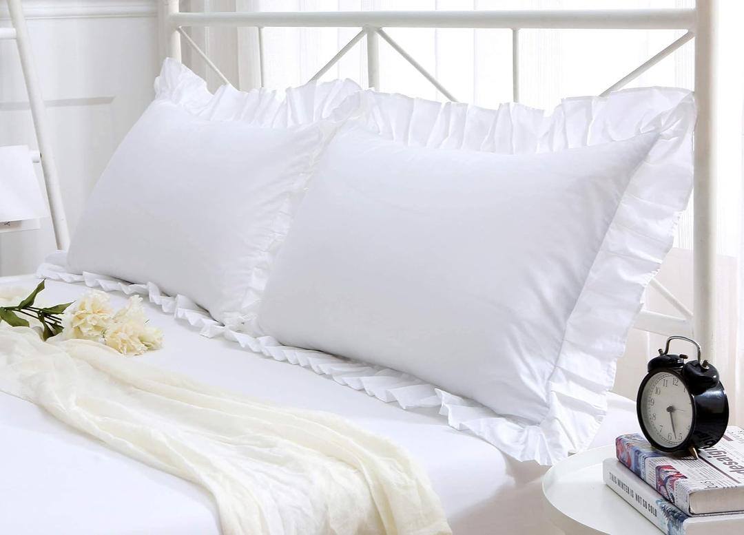 Queen Pillow Shams Set Of 2 PC 100% Egyptian Cotton White Ruffle Pillow Shams Queen Size 20x30 Pillow Cases 600 Thread Count Hotel Class Stich Cushion Cover Decorative Queen Size Bed Pillow Covers Set