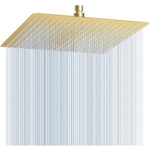 16 inch Brushed Gold Large Rain Shower Head Ceiling Mount - All Metal 304 Stainless Steel, Full Body Rainfall Shower with 324 Silicon Nozzles - Waterfall Bathroom Square Showerhead