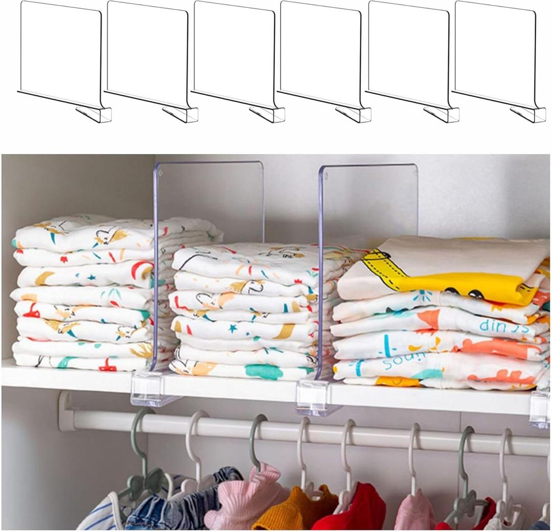 Yieach 6 Pack Clear Acrylic Shelf Divider for Closet Organization - 9.2 Tall Closet Dividers for Wood Shelves,Cupboard,Vertical Shelf Separators in Closet for T-Shirt,Purse,Handbag,Sweater Organizer