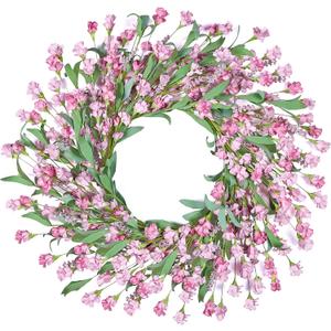 Wreaths for Front Door, 24 Inch Spring/Summer Front Door Wreath, Pink Paper Flower Wreath for All Seasons for Indoor Home Wall Window Office Wedding Farmhouse Decor (Pink)