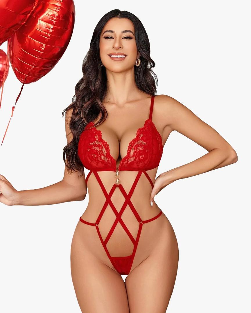 Avidlove Women Lingerie Cut Out Teddy Lingerie Bodysuit V Neck One Piece Babydoll Mini Body Suit, Size S