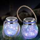 Solar Hanging Lanterns Outdoor Waterproof, Table Lamps Decorative Cracked Glass Jar 30 LED Lights for Garden Tree Court Yard Patio Pathway Christmas Day Holiday Party Decoration (3, Colors)