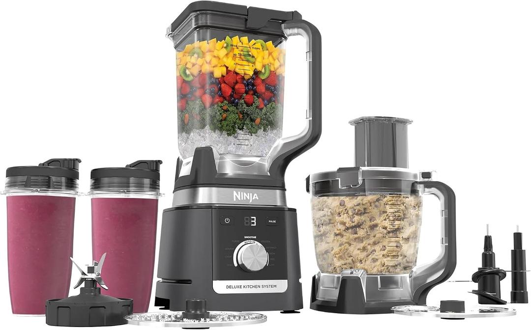 Ninja (Refurbished) CO905KS Deluxe Kitchen System, 1600 WP Auto-IQ Base, 88-oz. Picther, 9-cup Deluxe Food Processor, (2) 24-oz. Single-Serve Cups 