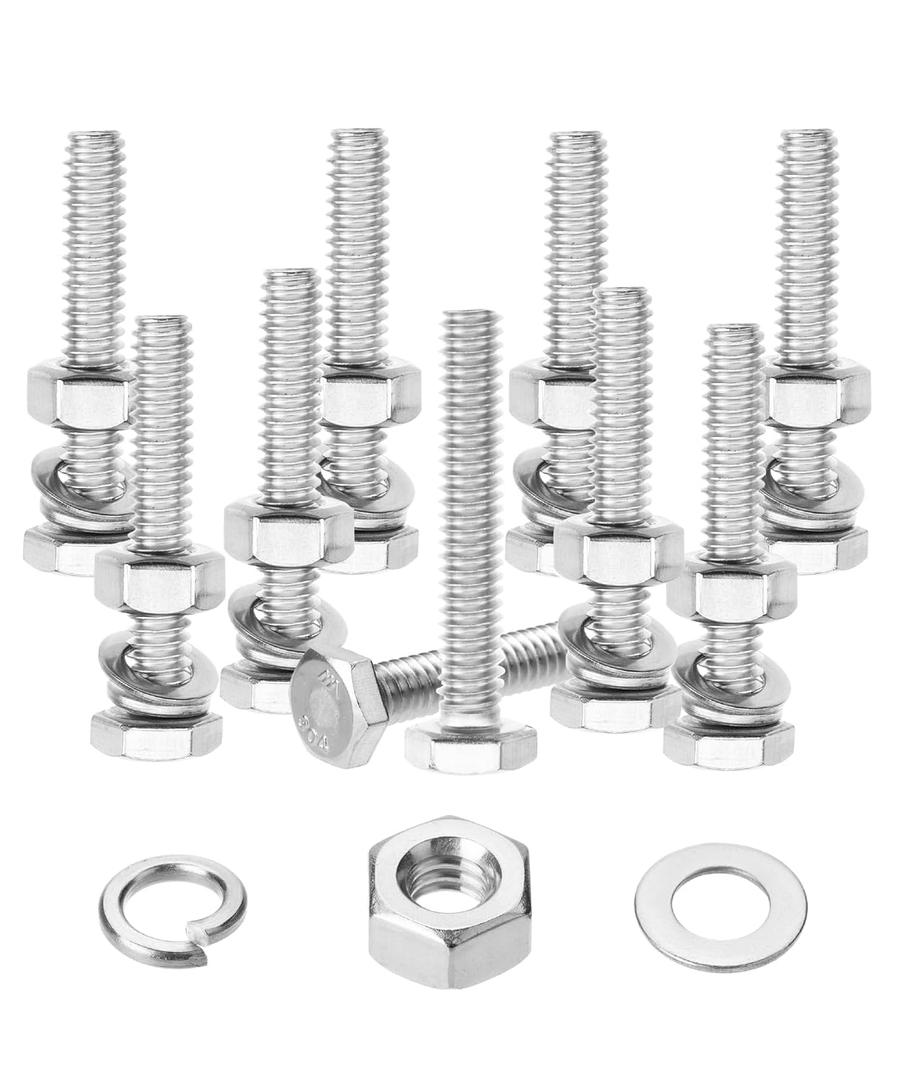 Mr. Pen- Nuts and Bolts, 1/4"-20x1-1/2, 10 Sets, Stainless Steel Hex Head Nut and Bolt Set, Flat & Lock Washers, Stainless Steel Bolts