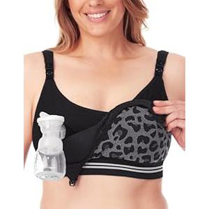 Momcozy Pumping Bra Hands Free | Seamless Nursing Bras for Pumping | Breast Pump Bra with Fixed Padding, Wireless Black (2XL)