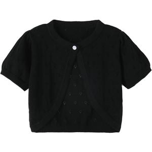 Girls Cardigan Sweater, Childrens Kids Toddler Bolero Shrug, Button Cover Up Cropped Tops (18-24 Months, Black-short Sleeve)