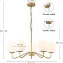 5-Light Gold Modern Chandeliers for Dining Room, Mid-Century Sputnik Chandelier Light Fixture with Large Milk White Glass Globe, Height Adjustable for Farmhouse Kitchen Island Living Room Bedroom
