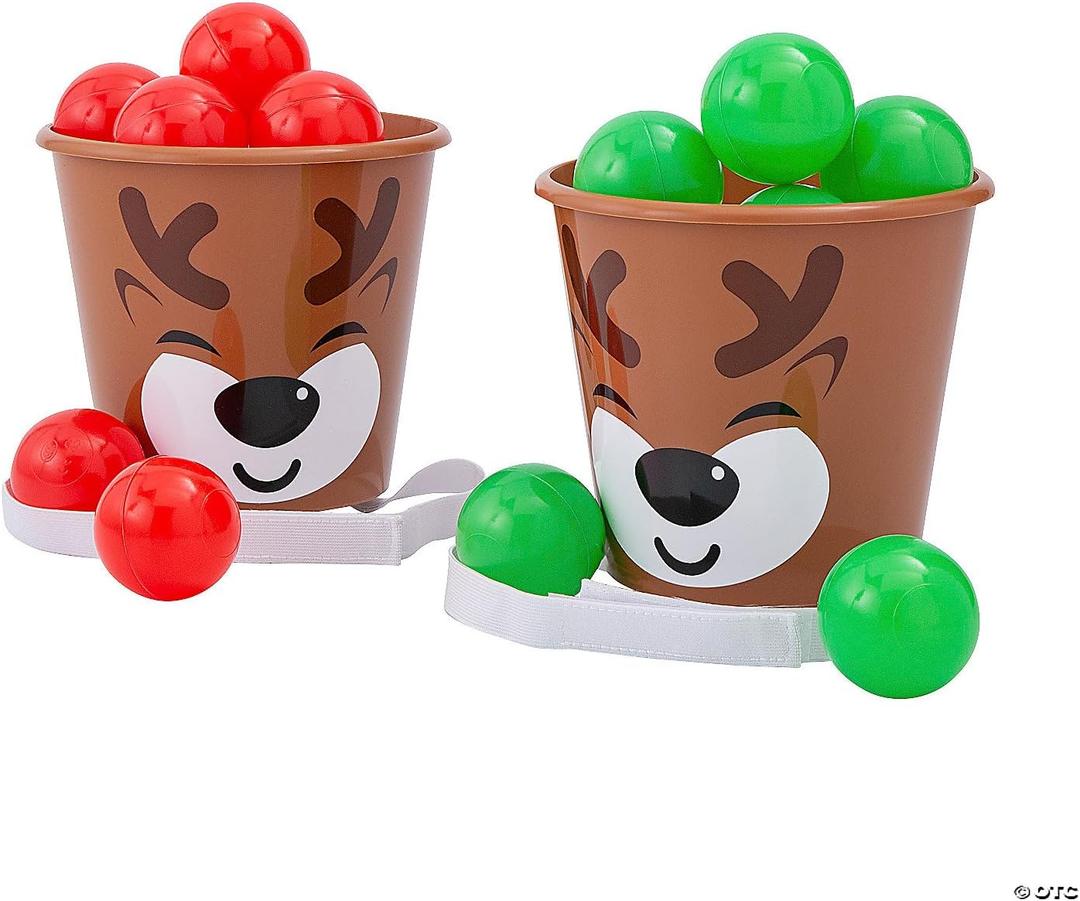 Fun Express Multicolor Plastic Christmas Bucket Toss Game Set, 6.75" x 6" (14 Pcs.) - Ideal for Family Gatherings, Community Events, Indoor & Outdoor Activities