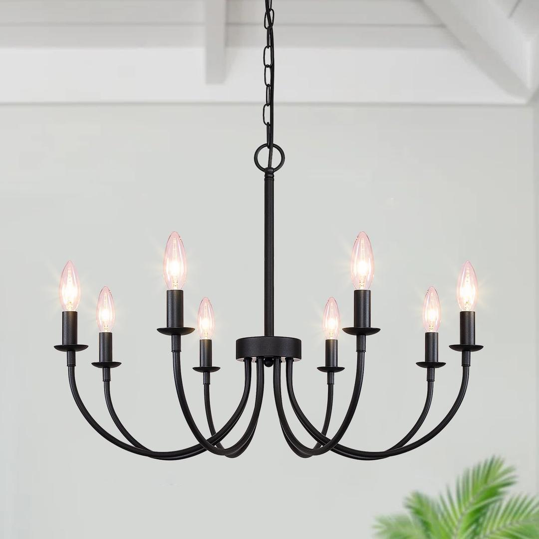 8-Light Black Chandelier, 26 Farmhouse Chandelier for Dining Room Lighting Fixtures Hanging, Rustic Candle Modern Chandeliers for Living Room Bedroom Foyer Kitchen(Frosted Black)