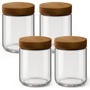 Osfel 16oz 4 Pack Overnight Oats Containers with Lids, Glass Mason Jars with Acacia Wood Airtight Lids, Wide Mouth Meal Prep Storage Jars for Yogurt, Chia Pudding, Salad, Parfait, Snacks, Spice