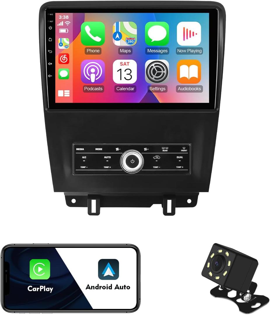2+32G 10.1 inches Android 12 Double Din Car Stereo for Ford Mustang 2010 2011 2012 2013 2014 IPS Touchscreen Screen Car Radio with Carplay & Android Auto Support Backup Camera GPS FM Navi BT