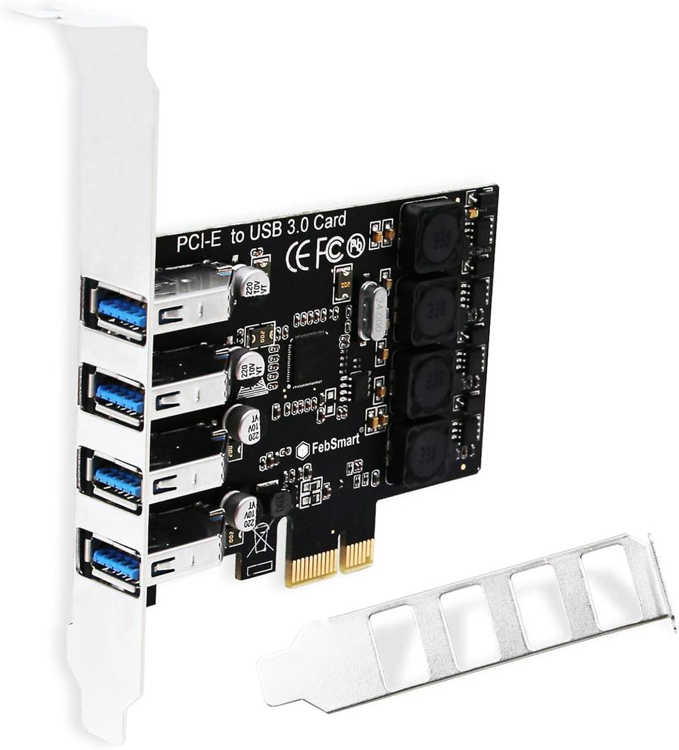 PCIE 4-Ports Superspeed 5Gbps USB 3.0 Expansion Card for Windows 11, 10, 8.x, 7, Vista, XP Desktop PCs, Built in FebSmart Self-Powered Technology, No Need Additional Power Supply (FS-U4L-Pro)