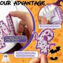 NICEVINYL Halloween Self-Adhesive Letter Patches: 60PCS Purple Fabric Stickers for Clothing - Ghosts Cats Pumpkin Witch Hats Embroidered Letters Patches Stick on Costumes Hats Bags Dress