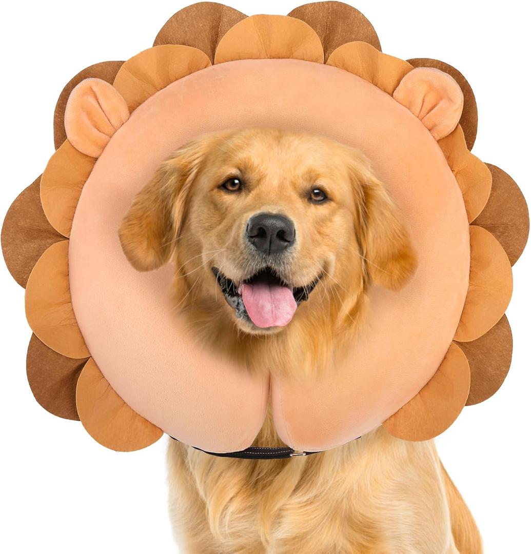 BEAUTYZOO Dog Cone Alternative After Surgery for Dogs, Soft Inflatable Cone Collar for Dogs Cats, Dog Neck Donut E Collar Dog Recovery Collar to Stop Licking, Lion, L