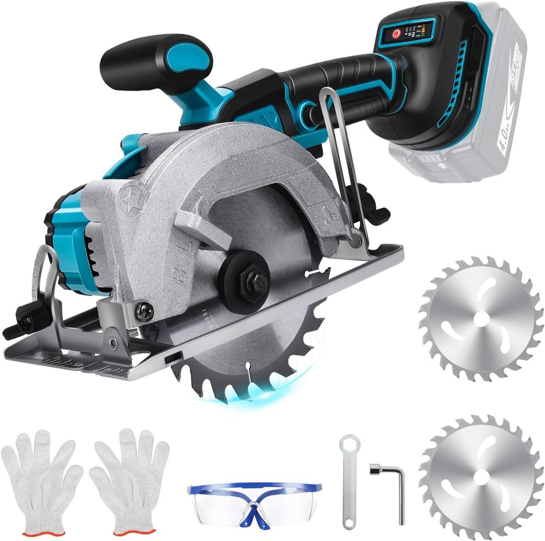 5.5 Inch Cordless Circular Saw for Makita 18V Battery, Power Wood Saw with Brushless Motor, 0-45 Cutting Bevel, Max Cutting Depth 1.9"(90°), 1.57"(45), Idea for Wood, Plastic, Soft Metal