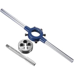 uxcell 3/8-16 UNC Tap and Die Set with 30mm Round Die Stock Handle Wrench, High Speed Steel Machine Thread Tap and Round Die Threading Tool