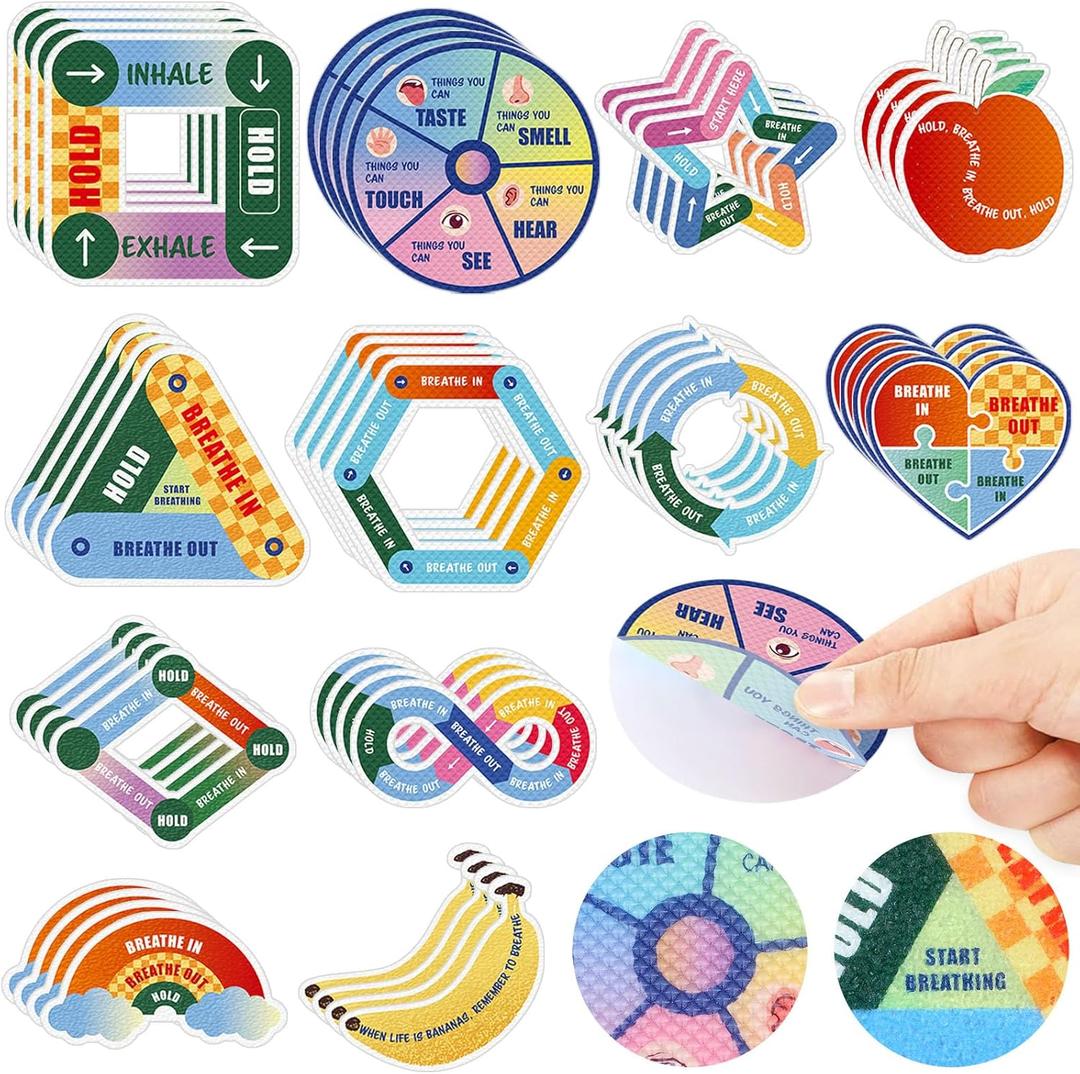 ZOiiWA 48 Pcs Breath Calm Anxiety Sensory Stickers Reusable Mindfulness Sticker Fidget Silent Adhesive Sensory Strips for Christmas School Office Classroom Adults Teens Kids Tension Classroom Supplies