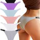 FINETOO Women's Underwear Cotton High Cut String Bikini Panties Low Rise Hipster Ladies Sexy Cheeky Underwear 6 Pack M
