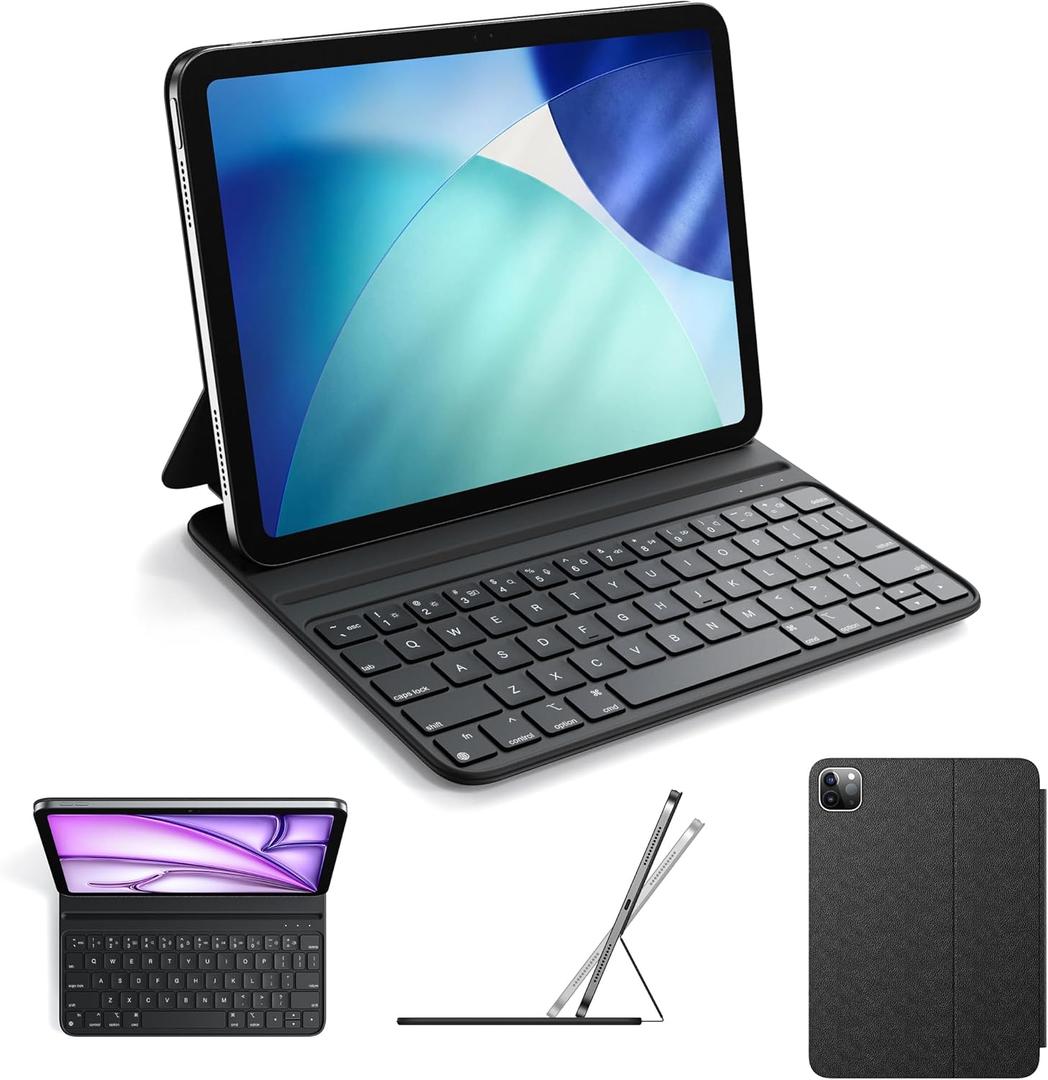 HOU Slim Bluetooth Keyboard Case for iPad Air 11 inch M4/M3/M2(2026/2025/2024), Air 5th/4th, Pro 11 (1st-4th Gen), Smart Folio, Magnetic Stand (2 Angles), Magnetic Charging, Synthetic Leather, Black