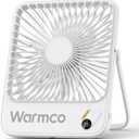 Warmco 10000mAh Portable Travel Fan 7-inch, Max 24H Runtime, Ultra-thin Quiet Rechargeable Battery Operated Desk Fan with Digital Display for Camping, Office, Bedroom, Cruise Essentials White