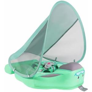 GENTEACO Mambobaby Baby Swim Float with Canopy Non-Inflatable Infant Pool Float with Tail 3-24 Months Avoid Flip Solid Skin-Friendly Material for Toddler Boys Girls