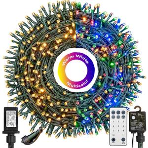 Decute 300LED Christmas Tree Lights Outdoor Indoor String Lights 108FT Extendable, 11 Modes 4 Colors Changing Waterproof Twinkle Fairy Lights Party Decor with Timer Remote(Warm White & 3 Multicolors)