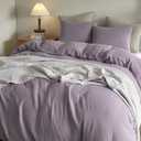 SE SOFTEXLY Muslin Duvet Cover Queen Size, 100% Washed Cotton Duvet Cover Set, Ultra Soft Comforter Cover Linen Like, 3 Pieces Minimalist Gauze Duvet Cover with 2 Pillowcases, 90"x90", Purple Grey