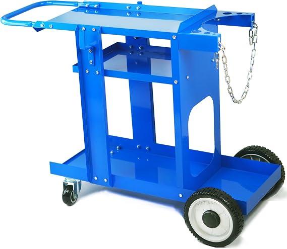 Foxngear Heavy Duty Welding Cart Blue for TIG MIG Welder Plasma Cutter, Large 3-Tier Welder Cart with Gas Bottle Storage, Swivel Caster Wheels, Steel Welding Table, 38.5" L x 15.5" W x 26" H