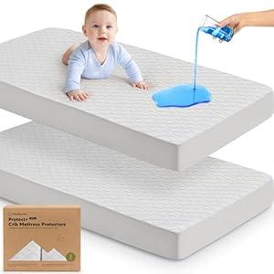 2-Pack Waterproof Crib Mattress Protector Cover Fitted - Quiet Baby Crib Mattress Pad Sheets, 52" x 28" Soft Quilted Cotton Baby Sheet, Machine Washable, Easy Fit, Durable (Pearl Gray/ Mavy)