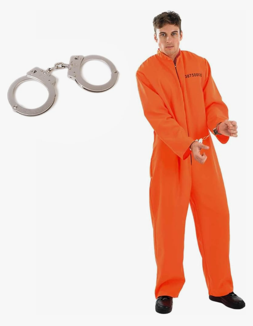 fun shack Men's Prisoner Costume, Orange Jail Inmate Jumpsuit, Adult Prison Outfit for Halloween or Costume Parties, L