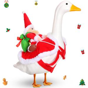 Dansydaisy Christmas Santa Goose Outfit for 17"/23" High Cement Plastic Lawn Porch Santa Claus Riding Goose Clothes Cosplay(Large)