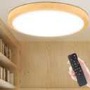 Modern Dimmable Wood Flush Mount Ceiling Light,13Inch 24W LED Ceiling Lights Fixturewith Remote,3000K-4500K-6500K Round Ceiling Lights for Bedroom Closet Hallway