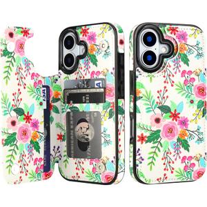 HAOPINSH Wallet Case with Card Holder for Phone 17, Colorful Florals Pattern Back Flip Folio PU Leather Kickstand Card Slots Case, Double Magnetic Clasp Shockproof 6.3"