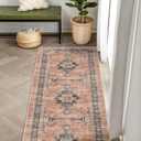 Washable 2x5 Hallway Runner Rug: Indoor Vintage Water Resistant Kitchen Entryway Rug Soft Living Room Bedroom Carpet Thin Low Pile Non Slip Floor Mat for Bathroom Laundry Dining Room(2X5,Orange)