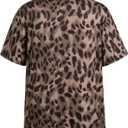 Women's Summer T Shirt Casual Cheetah Print Short Sleeve T Shirt Vintage Tee Top Streetwear (Brown, L)
