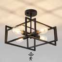 ZGLAOJT Motion Sensor Ceiling Light Fixture 4-Lights Semi Flush Mount Ceiling Light Black Industrial Indoor Chandelier for Kitchen Living Room Bedroom Farmhouse Hallway Foyer