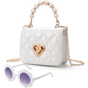 Baby Purse for Toddlers, Kids Heart Lock Purses with Glasses, Girls Purses for Kids 1-10, Toddler Bag Gift (White)