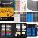 Caliart 176PCS Art Supplies Sketching Kit with 100 Sheets 3-Color Sketch Book, Graphite Colored Charcoal Watercolor & Metallic Pencils, Drawing Supplies Set Gifts for Artists Adults Beginners