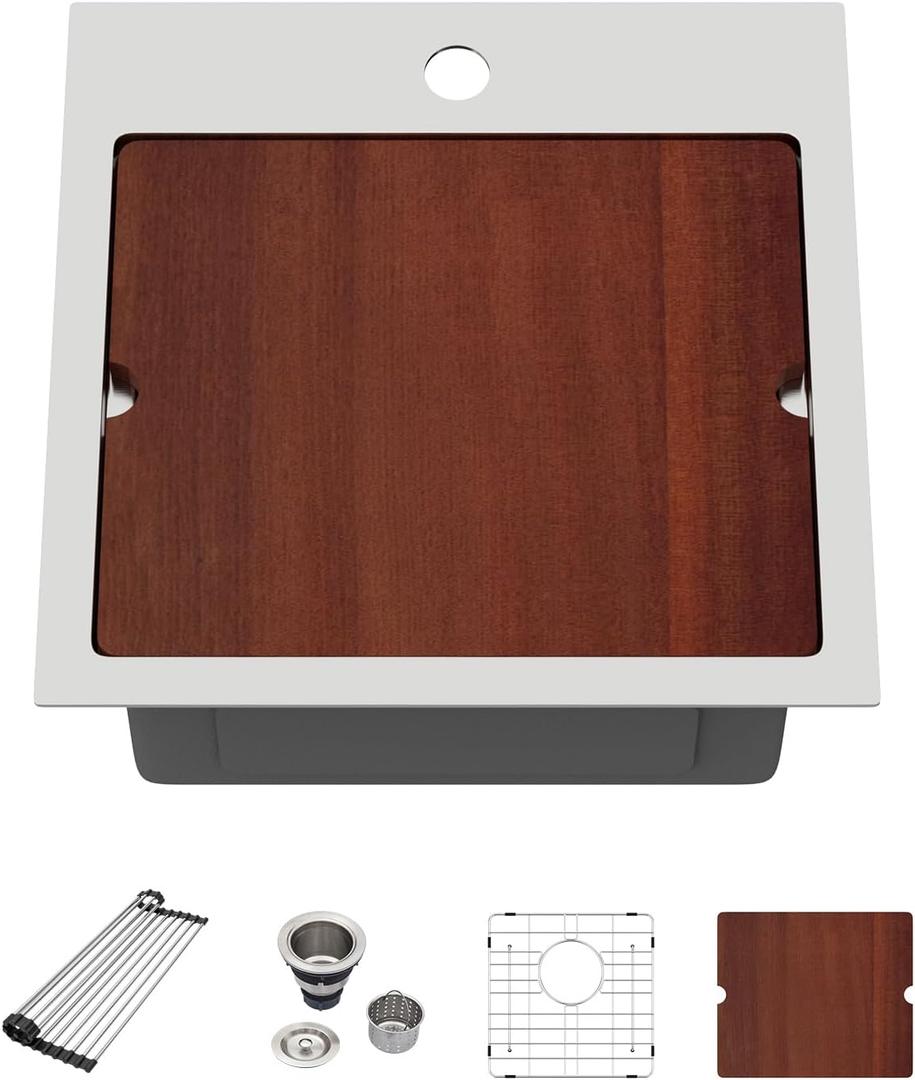 15 Inch Drop In Kitchen Sink - Beslend ADA 6 Inch Depth 15x15 Drop In Worksation Sink Topmount Stainless Steel 16 Gauge Mobility Friendly Sinks for Wheelchair Accessible Kitchen, 15"x15"x6"