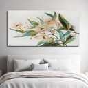 NBAODAN Gold Flower Wall Art Green Leaves Wall Decor Botanical Canvas Art for Dining Room Bedroom Artwork Floral Art Prints for Home Office 24"x 48"