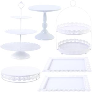 6 Pcs White Cake Stands Set, QENUIITEA Cake Display Pedestal Tiered Cupcake Holder Dessert Plate Serving Tower Tray Decorative for Wedding Birthday Party Baby Shower Celebration