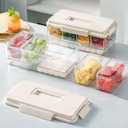 MANO 2pack Chilled Condiment Caddy with Lid Iced Snackle Box Container for Fruit Veggie Serving Tray with Handle Divided Garnish Tray Server Outdoor Camping Picnic Fridge Storage, Beige