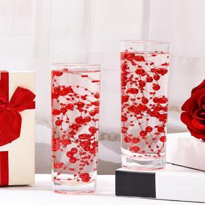 6 Pcs Vases with Artificial Pearl String Faux Pearls Beads String, Decoration for Wedding Centerpiece Christmas Party Decor, Red