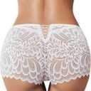 Avidlove Womens Underwear Sexy Boyshorts Panties Lace Full Coverage Boxer Briefs with Criss Cross Back (White, S)
