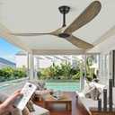 Haipeel 60" Wood Ceiling Fan no Light, 60 Inch Ceiling Fans without Lights with Remote Control, Indoor Outdoor Ceiling Fan no Light for Rustic Porch Propeller 3 Blade, ETL Quiet DC Motor, Bronze Gray